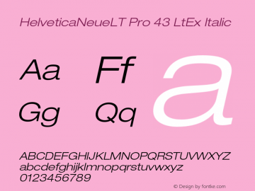 HelveticaNeueLT Pro 43 LtEx Italic Version 1.000;PS 001.000;Core 1.0.38 Font Sample