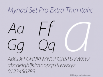 Myriad Set Pro Extra Thin Italic Version 10.0d30e1图片样张