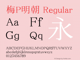 梅P明朝 Regular Look update time of this file. Font Sample