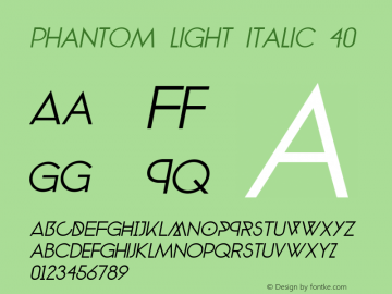 phantom light italic 40 Version 1.0 Font Sample