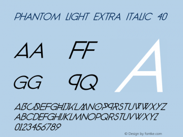 phantom light extra italic 40 Version 1.0 Font Sample