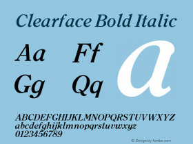 Clearface Bold Italic Altsys Fontographer 3.5  11/6/92 Font Sample