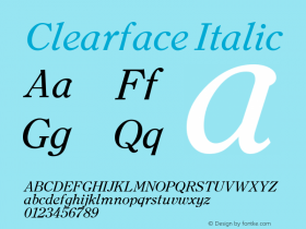 Clearface Italic Altsys Fontographer 3.5  11/6/92 Font Sample