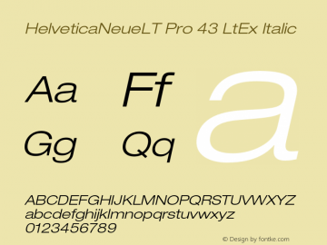 HelveticaNeueLT Pro 43 LtEx Italic Version 1.000;PS 001.000;Core 1.0.38 Font Sample