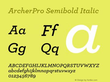 ArcherPro Semibold Italic Version 1.2 Pro | Hoefler & Frere-Jones, 2007, www.typography.com | Homemade fixed version 1. Font Sample