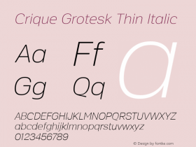 Crique Grotesk Thin Italic 2014 Version 1.00图片样张