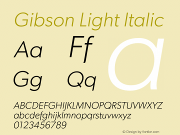 Gibson Light Italic Version 1.000;com.myfonts.canadatype.gibson.light-italic.wfkit2.3zp8图片样张