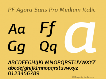 PF Agora Sans Pro Medium Italic Version 1.000 2006 initial release图片样张
