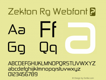 Zekton Rg Webfont  This is a protected webfont and is intended for CSS @font-face use ONLY. Reverse engineering this font is strictly prohibited. Font Sample