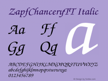 ZapfChanceryTT Italic TrueType Maker version 3.00.00 Font Sample