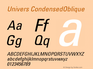 Univers CondensedOblique Version 001.001 Font Sample