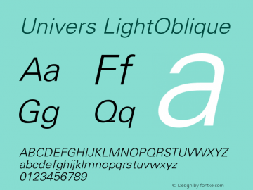 Univers LightOblique Version 001.001 Font Sample