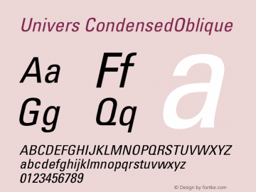 Univers CondensedOblique Version 001.002 Font Sample