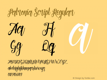 Patronia Script Regular Unknown Font Sample