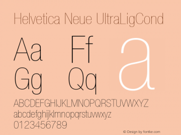 Helvetica Neue UltraLigCond Version 001.000 Font Sample