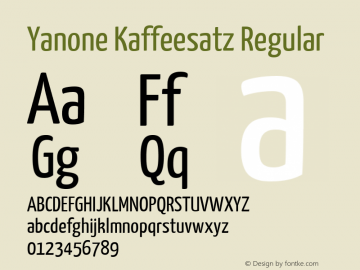 Yanone Kaffeesatz Regular Version 1.100;PS 001.100;hotconv 1.0.70;makeotf.lib2.5.58329 DEVELOPMENT Font Sample