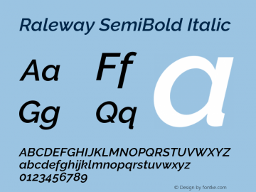 Raleway SemiBold Italic Version 3.000; ttfautohint (v0.96) -l 8 -r 28 -G 28 -x 14 -w 