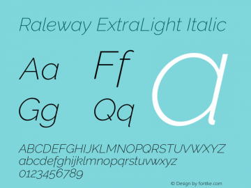 Raleway ExtraLight Italic Version 3.000; ttfautohint (v0.96) -l 8 -r 28 -G 28 -x 14 -w 