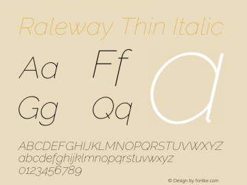 Raleway Thin Italic Version 3.000; ttfautohint (v0.96) -l 8 -r 28 -G 28 -x 14 -w 
