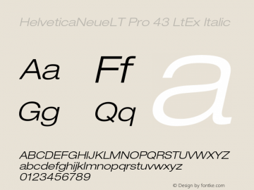 HelveticaNeueLT Pro 43 LtEx Italic Version 1.000;PS 001.000;Core 1.0.38 Font Sample