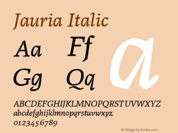 Jauria Italic Version 7.504; 2010; Build 1021; ttfautohint (v1.3) Font Sample
