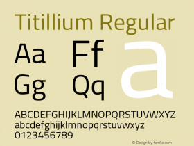 Titillium Regular Version 1.000;PS 57.000;hotconv 1.0.70;makeotf.lib2.5.55311图片样张