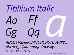 Titillium Italic Version 1.000;PS 57.000;hotconv 1.0.70;makeotf.lib2.5.55311 Font Sample