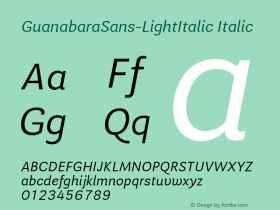 GuanabaraSans-LightItalic Italic Version 1.001;PS 001.001;hotconv 1.0.70;makeotf.lib2.5.58329 Font Sample