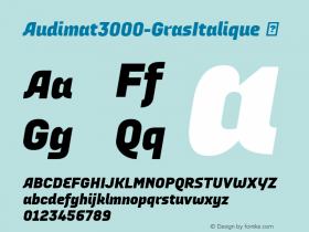 Audimat3000-GrasItalique ☞ Version 1.000;PS 001.000;hotconv 1.0.70;makeotf.lib2.5.58329;com.myfonts.easy.smeltery.audimat-3000.gras-italic.wfkit2.version.4kA6 Font Sample