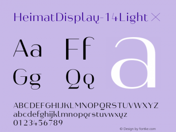 HeimatDisplay-14Light ☞ Version 1.000;PS 001.000;hotconv 1.0.70;makeotf.lib2.5.58329;com.myfonts.easy.atlas-font-foundry.heimat-display.14-light.wfkit2.version.4nz3 Font Sample