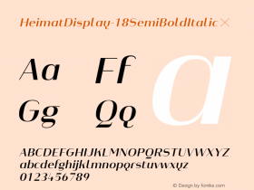 HeimatDisplay-18SemiBoldItalic ☞ Version 1.000;PS 001.000;hotconv 1.0.70;makeotf.lib2.5.58329;com.myfonts.easy.atlas-font-foundry.heimat-display.18-semi-bold-italic.wfkit2.version.4nxW Font Sample