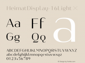 HeimatDisplay-16Light ☞ Version 1.000;PS 001.000;hotconv 1.0.70;makeotf.lib2.5.58329;com.myfonts.easy.atlas-font-foundry.heimat-display.16-light.wfkit2.version.4nym Font Sample