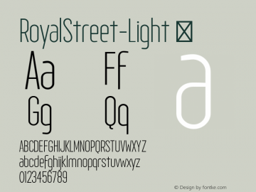 RoyalStreet-Light ☞ Version 1.001;PS 001.001;hotconv 1.0.70;makeotf.lib2.5.58329;com.myfonts.easy.pretty.royal-street.light.wfkit2.version.4i9b Font Sample