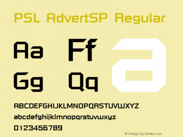 PSL AdvertSP Regular Series 1, Version 3.0, for Win 95/98/ME/2000/NT, release December 2000. Font Sample