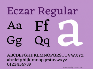 Eczar Regular Version 1.102;PS Version 1.000;hotconv 1.0.70;makeotf.lib2.5.5900; ttfautohint (v1.3) Font Sample