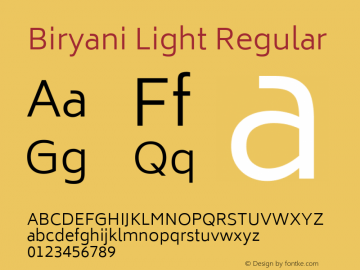 Biryani Light Regular Version 1.004; ttfautohint (v1.1) -l 5 -r 5 -G 72 -x 0 -D latn -f none -w gGD -W -c图片样张