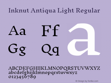 Inknut Antiqua Light Regular Version 1.001; ttfautohint (v1.2) -l 12 -r 12 -G 200 -x 14 -D deva -f deva -w G -X 