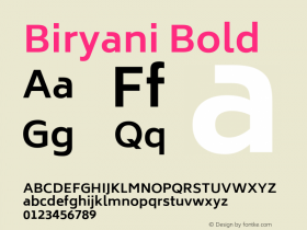 Biryani Bold Version 1.004; ttfautohint (v1.1) -l 5 -r 5 -G 72 -x 0 -D latn -f none -w gGD -W -c Font Sample