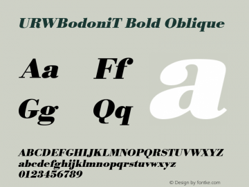 URWBodoniT Bold Oblique Version 001.005 Font Sample