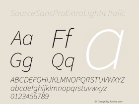 SourceSansProExtraLightIt Italic Version 1.038;PS 1.000;hotconv 1.0.70;makeotf.lib2.5.5900图片样张