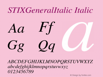 STIXGeneralItalic Italic Version 1.1.0 Font Sample