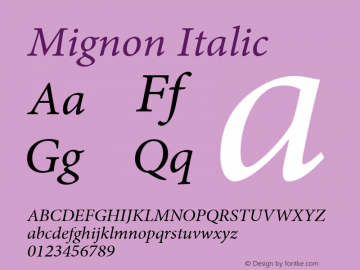 Mignon Italic Version 2.030;PS 2.000;hotconv 1.0.51;makeotf.lib2.0.18671图片样张