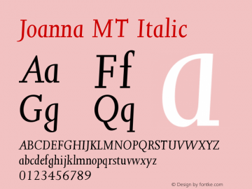 Joanna MT Italic Version 001.001 Font Sample