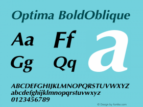 Optima BoldOblique Version 001.004 Font Sample