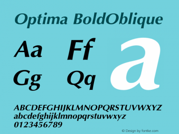 Optima BoldOblique Version 001.004 Font Sample