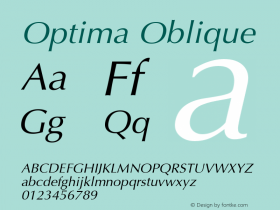 Optima Oblique Version 001.004 Font Sample