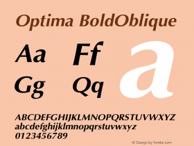 Optima BoldOblique Version 001.005 Font Sample