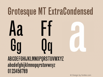 Grotesque MT ExtraCondensed Version 001.000 Font Sample