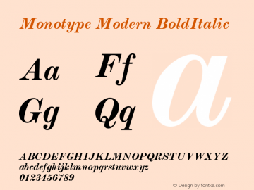 Monotype Modern BoldItalic Version 001.000 Font Sample