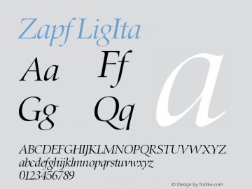 Zapf LigIta Version 001.000 Font Sample